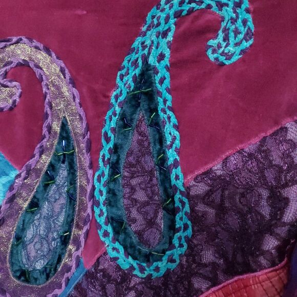 Vintage Sandy Starkman Jacket Women XL Burgundy Pink Blue Paisley Patchwork Boho - Picture 11 of 16